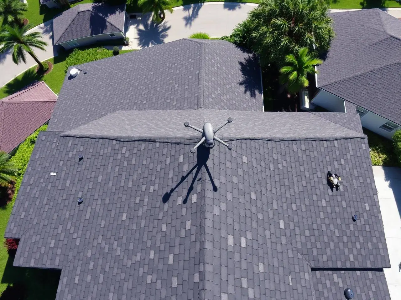 Aerial view of newly installed shingle roof